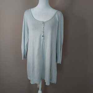 Eileen Fisher 100% Linen Light Gray Tee with Buttons Size Large